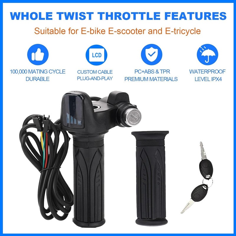 Hizoncore Ebike Full Twist Throttle Fits Ridstar Q20, 48V Plug and Play Throttle 3 Pin Easy Installation, LCD Display with Key Lock, Throttle Grips for Ebike Motorcycle Scooter - Image 5
